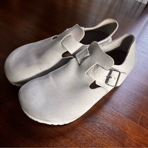 Men’s Birkenstock London Clog In Natural White, 43 (10) Suede Leather Buckle